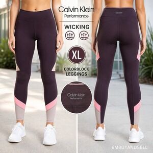 Calvin Klein Performance Womens XL Colorblock Wicking Leggings Purple Pink PF8P9